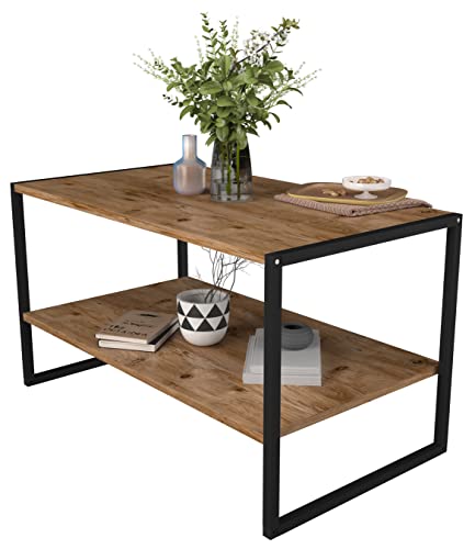 VCM Holz Beistelltisch | Couchtisch im schlichten Industriestyle | Maße ca. H. 50 x B. 90 x T. 50 cm | Wohnzimmertisch | Kaffeetisch - Insasi L von VCM