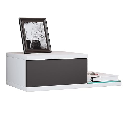 VCM Holz Wandschublade Nachtschrank Wandboard Schublade Konsole Nachttisch Konsila M Weiß/Anthrazit von VCM