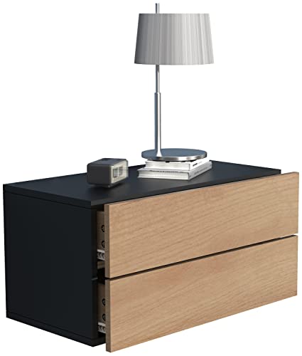 VCM Nachtschrank | Wandschublade | Wandboard | Nachttisch | Maße ca H. 30 x B. 60 x T. 32 cm - Usal L 60 cm Anthrazit/Honig-Eiche von VCM
