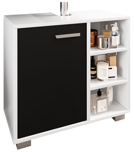 VCM Holz Waschbeckenunterschrank | Badschrank | Maße: H. 58 x B. 60 x T. 30 cm | 1 Drehtür | 3 kleine offene Regalfächer - Zalo L von VCM