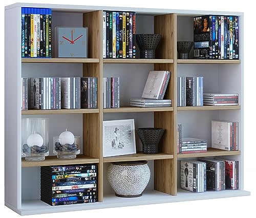 VCM Holzregal stehend | Platzsparendes CD-Schrank Regal für 480 CDs oder 224 DVDs | 9 Regalböden | Elegantes Design | Weiß/Braun | Maße: H. 82 x B. 102 x T. 23 cm VCM Holzregal stehend | Platzsparendes CD-Schrank Regal für 480 CDs oder 224 DVDs | 9 Regalböden | Elegantes Design | Weiß/Braun | Maße: H. 82 x B. 102 x T. 23 cm von VCM