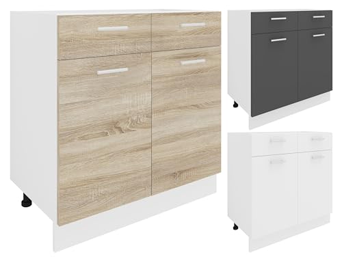 VCM Küchenschrank Breite 80 cm Schublade Unterschrank Küche Küchenmöbel Esilo Weiß/Anthrazit von VCM