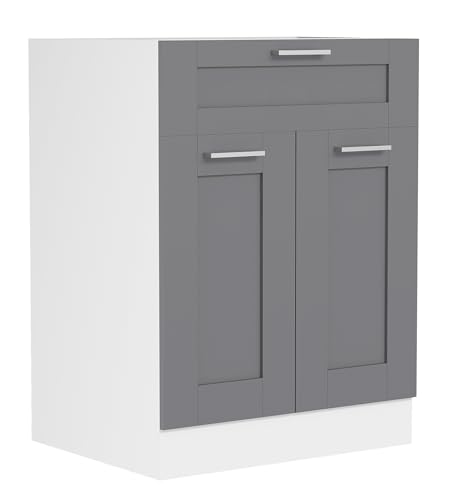 VCM Küchenschrank | Maße ca. H. 82 x B. 60 x. T. 46 cm | Unterschrank mit Zwei Drehtüren und Einer Schublade im Landhaus Stil | Küchenmöbel - Colura von VCM