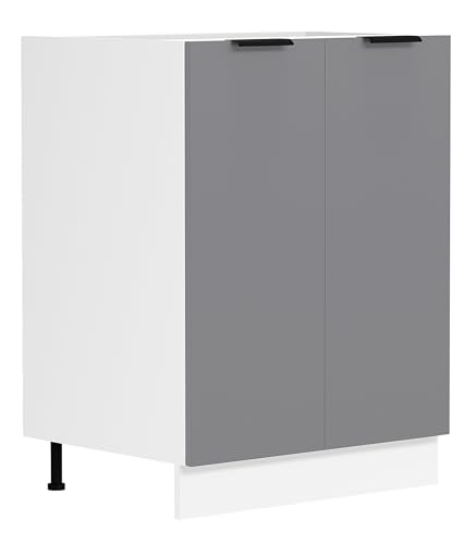 VCM Küchenschrank | Maße ca. H. 82 x B. 60 x. T. 46 cm | Unterschrank mit zwei Drehtüren | Küchenmöbel - Fasola Weiß/Anthrazit von VCM
