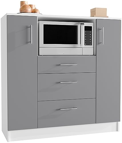 VCM Küchenschrank Schublade Unterschrank Küche Küchenmöbel Mikrowelle Esilo Weiß/Anthrazit von VCM