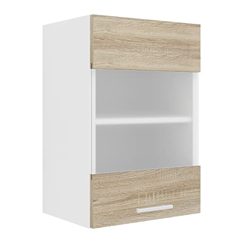 VCM Küchenschrank hängend | Maße ca. H. 60 x B. 40 x T. 31 cm | Hängeschrank mit Zwei Fächern | Küchenschrank mit Glas | Küchenmöbel - Esilo von VCM