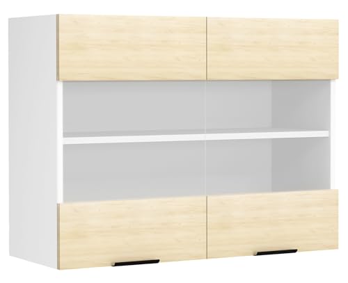 VCM Küchenschrank hängend | Maße ca. H. 60 x B. 80 x T. 31 cm | Hängeschrank mit Zwei Drehtüren | Küchenschrank mit Glas | Küchenmöbel – Fasola von VCM