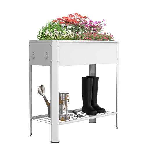 VCM Metall Hochbeet mit Ablageboden rechteckig | stehender Pflanzkasten | Blumenkasten für Garten Terrasse Balkon | Blumentopf H. 88 x B. 80 x. T. 35 cm | Balora XL von VCM