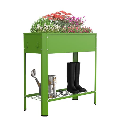 VCM Metall Hochbeet mit Ablageboden rechteckig | stehender Pflanzkasten | Blumenkasten für Garten Terrasse Balkon | Blumentopf H. 88 x B. 80 x. T. 35 cm | Balora XL von VCM