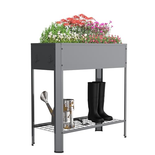VCM Metall Hochbeet mit Ablageboden rechteckig | stehender Pflanzkasten | Blumenkasten für Garten Terrasse Balkon | Blumentopf H. 88 x B. 80 x. T. 35 cm | Balora XL von VCM