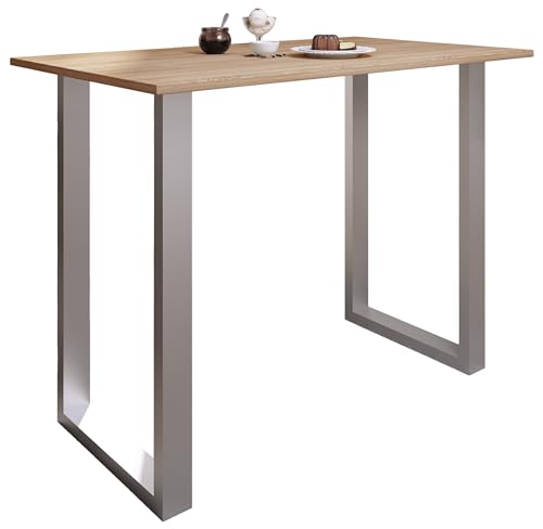 VCM Premium Holz Alu Bartisch Tresen Stehtisch Bistrotisch Bartresen Tisch Xona 140x80 cm Silber/Sonoma-Eiche von VCM