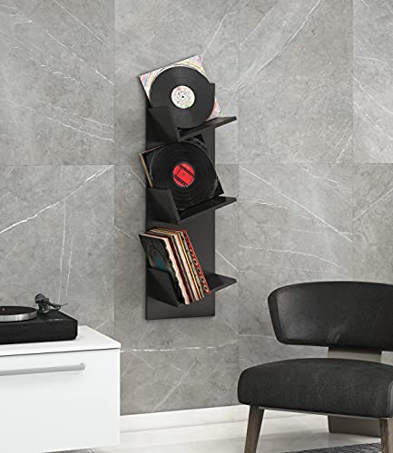 VCM Holz Wandregal | Wandboard mit DREI großen Fächer | Platz für 100 Schallplatten | kann auch für Bücher verwendet Werden | Maße: H. 106 x B. 33 x T. 26 cm - Sulda Schwarz von VCM