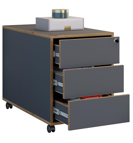 VCM Rollcontainer | Beistellcontainer mit DREI Schubladen | Maße ca. H. 50 x B. 39 x T. 70 cm | Bürocontainer abschließbar - Salia von VCM