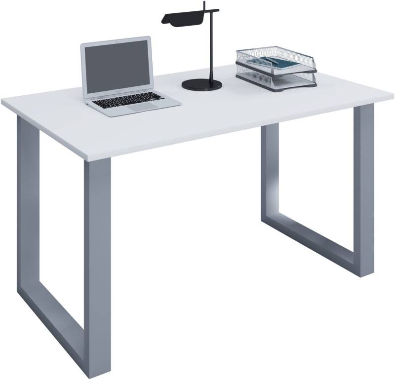 VCM Schreibtisch Holz Schreibtisch Computertisch Lona U Alu Silber von VCM