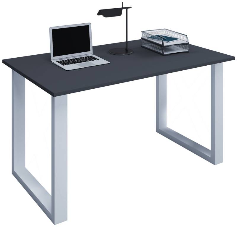VCM Schreibtisch Holz Schreibtisch Computertisch Lona U Alu Silber von VCM
