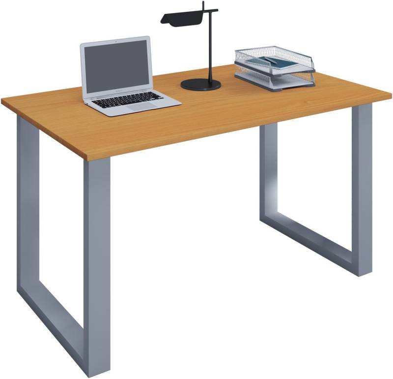 VCM Schreibtisch Holz Schreibtisch Computertisch Lona U Alu Silber von VCM