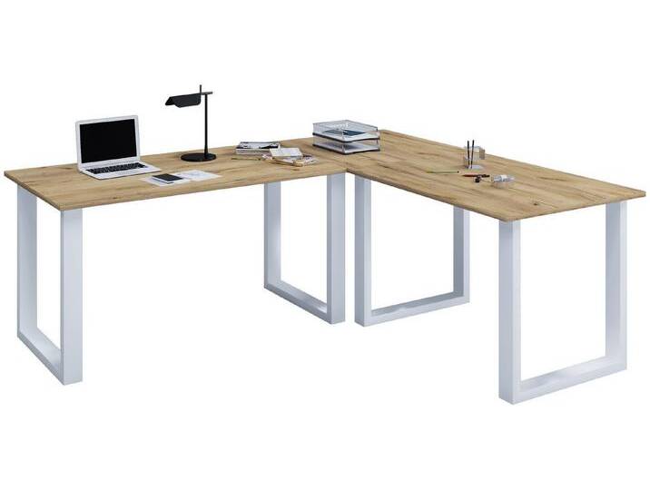 VCM Schreibtisch U Schreibtisch Eckschreibtisch L Form 190x190x80, braun silberfarben, Silber / Honig-Eiche VCM Schreibtisch U Schreibtisch Eckschreibtisch L Form 190x190x80, braun silberfarben, Silber / Honig-Eiche von VCM