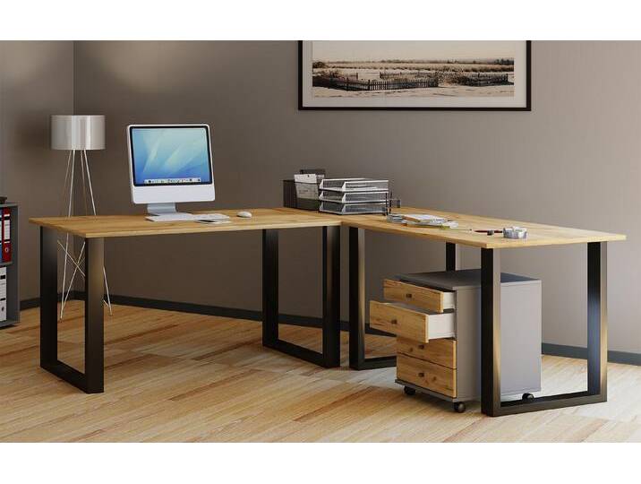VCM Schreibtisch U Schreibtisch Eckschreibtisch L Form 220x190x80, braun schwarz, Schwarz / Honig-Eiche VCM Schreibtisch U Schreibtisch Eckschreibtisch L Form 220x190x80, braun schwarz, Schwarz / Honig-Eiche von VCM