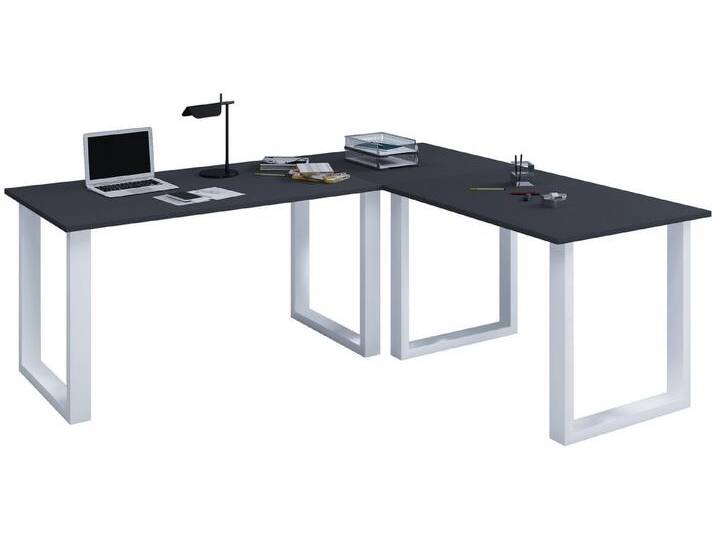 VCM Schreibtisch U Schreibtisch Eckschreibtisch L Form 220x190x80, schwarz silberfarben, Silber / Anthrazit VCM Schreibtisch U Schreibtisch Eckschreibtisch L Form 220x190x80, schwarz silberfarben, Silber / Anthrazit von VCM