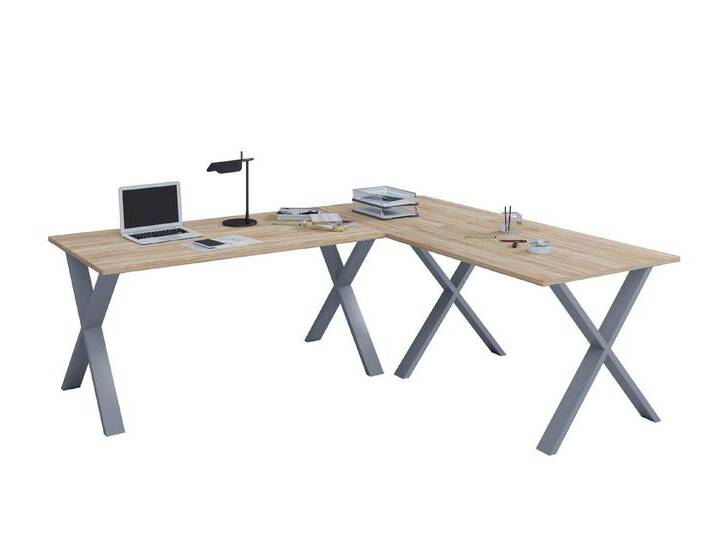 VCM Schreibtisch X Schreibtisch Eckschreibtisch L Form 130x130x50, braun silberfarben, Silber / Honig-Eiche VCM Schreibtisch X Schreibtisch Eckschreibtisch L Form 130x130x50, braun silberfarben, Silber / Honig-Eiche von VCM