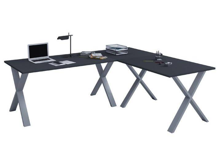 VCM Schreibtisch X Schreibtisch Eckschreibtisch L Form 160x160x80, schwarz silberfarben, Silber / Anthrazit VCM Schreibtisch X Schreibtisch Eckschreibtisch L Form 160x160x80, schwarz silberfarben, Silber / Anthrazit von VCM