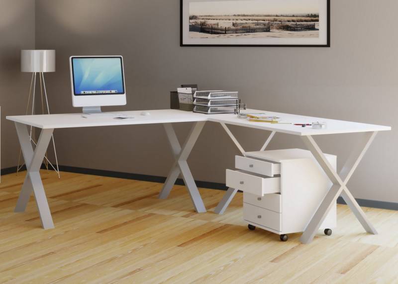 VCM Schreibtisch X Schreibtisch Eckschreibtisch L Form 190x130x50 von VCM