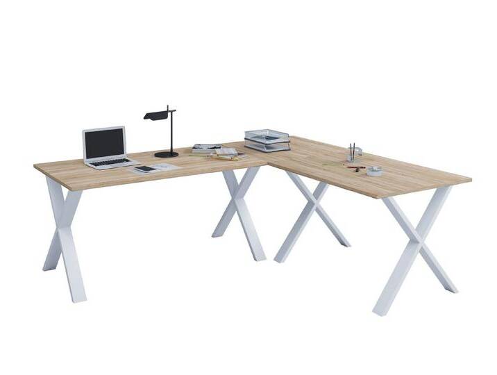 VCM Schreibtisch X Schreibtisch Eckschreibtisch L Form 220x220x80, braun, Weiß / Sonoma-Eiche VCM Schreibtisch X Schreibtisch Eckschreibtisch L Form 220x220x80, braun, Weiß / Sonoma-Eiche von VCM