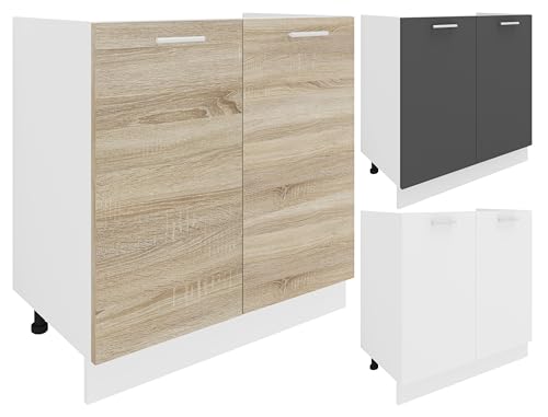 VCM Spülunterschrank Breite 80 cm Spülenschrank Unterschrank Spüle Küche Esilo Weiß/Sonoma-Eiche von VCM