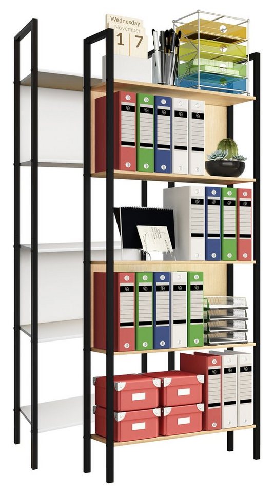 VCM Aktenregal Holz Metall Stand Regal Büro Bücher Flakos 5fach, 1-tlg. von VCM