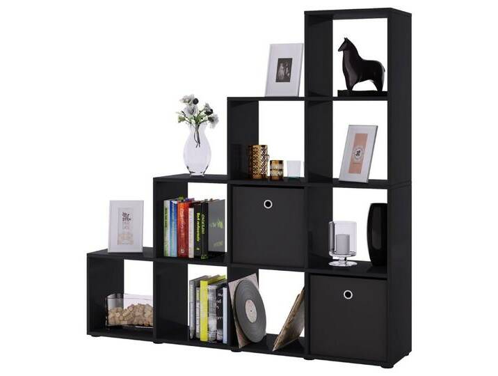 VCM Standregal Holz Stand Treppenregal Regal 10 Fächer Napoli, schwarz, Schwarz von VCM
