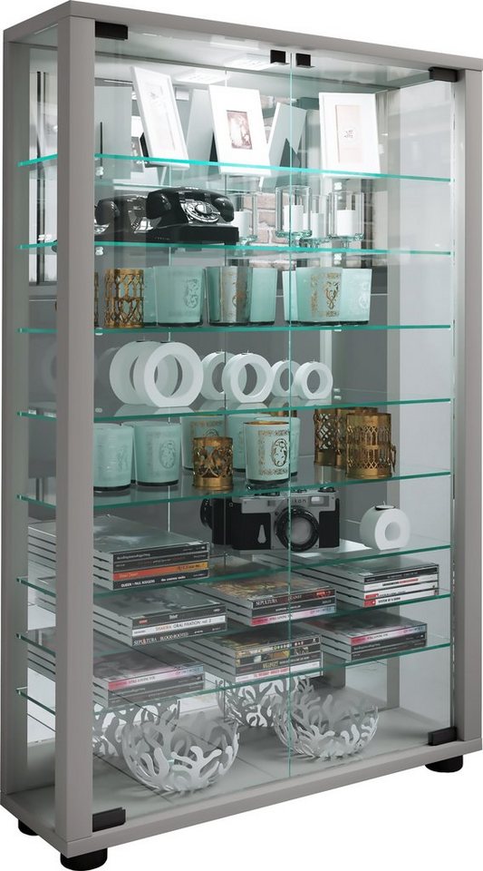 VCM Standvitrine Glas Stand Vitrine Sammelvitrine Lumo Mini Spiegel von VCM