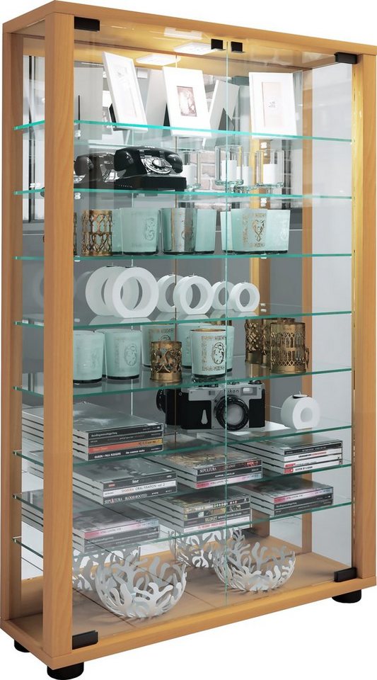 VCM Standvitrine Glas Stand Vitrine Sammelvitrine Lumo Mini Spiegel von VCM