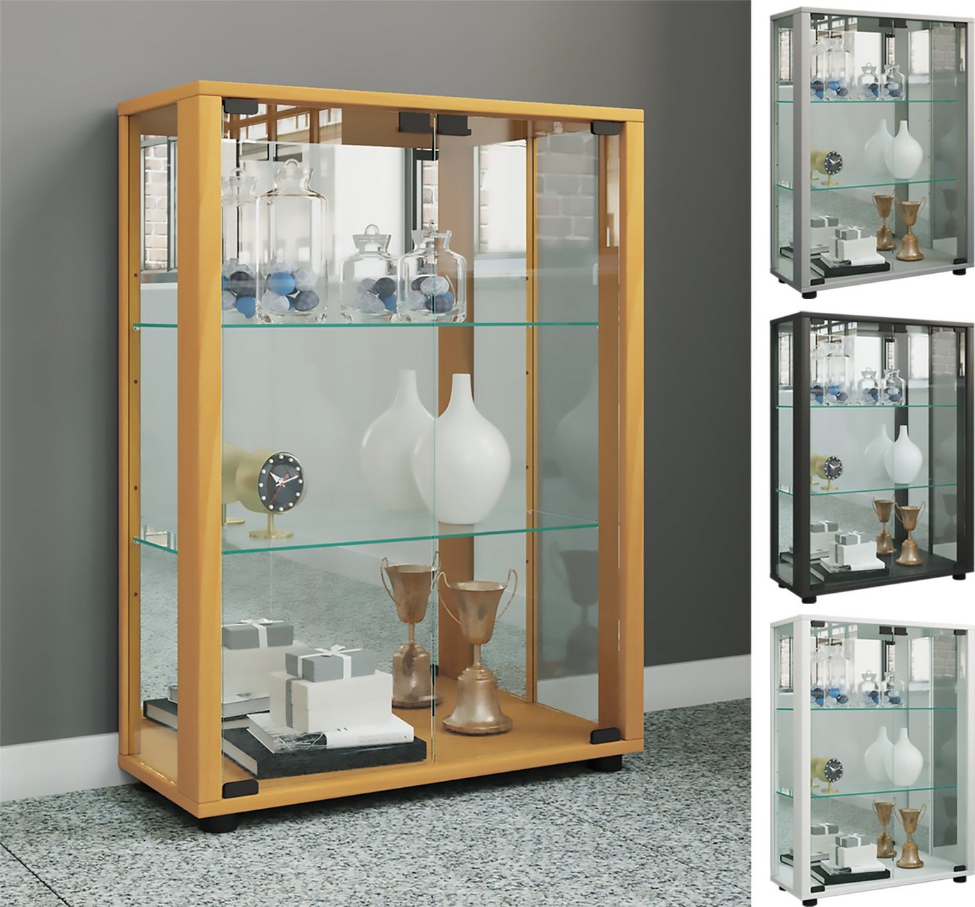 VCM Standvitrine Glas Stand Vitrine Sammelvitrine Sintalo Spiegel von VCM