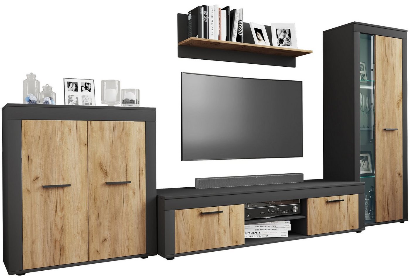 VCM TV-Board 4 tlg Schrankwand Möbel Set Wohnwand Usilo XL von VCM