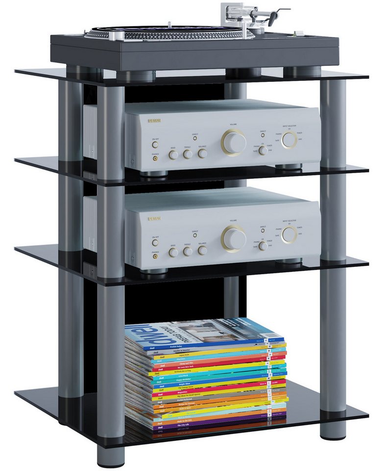 VCM TV-Rack Hifi Möbel Rack Alu Glas Phono Mediaregal Bilus von VCM