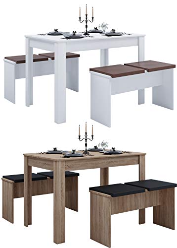 VCM Holz Essgruppe Bank Küchentisch Esstisch Set Tischgruppe Tisch Bänke Esal XL Sonoma-Eiche von VCM