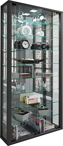 VCM Glasvitrine hängend | Vitrine Glas mit ESG-Sicherheitsglas | Maße ca. H. 115 x B. 59 x T. 18 cm | Modern und platzsparend | Vitrosa Maxi Spiegel Schwarz von VCM