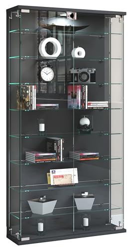 VCM Glasvitrine hängend | Vitrine Glas mit ESG-Sicherheitsglas | Maße ca. H. 114 x B. 59 x T. 17 cm | Hängevitrine Glas | Modern und platzsparend | Glas Vitrinenschrank - Relas L von VCM