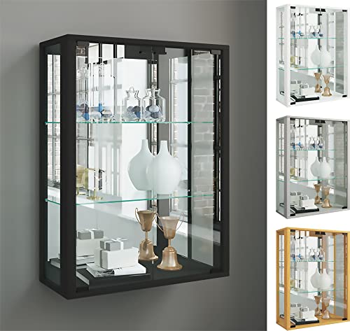 VCM Wandvitrine Hängevitrine Glasvitrine Wand Schaukasten Vitrine Glas Udina Spiegel Schwarz von VCM