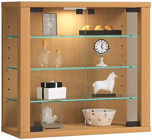 VCM Glasvitrine Hängend | Vitrine Mit ESG-Sicherheitsglas | Maße: H. 40 x B. 43 x T. 18 cm | Modern und Platzsparend | Vitrinenschrank - Vitrosa S Buche von VCM