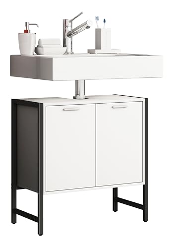 VCM Waschbeckenunterschrank | Badschrank | Maße: H. 60 x B. 60 x T. 30 cm | 2 Seitenteile aus Metall | Korpus aus Holz | 2 große Drehtüren - Edino VCM Waschbeckenunterschrank | Badschrank | Maße: H. 60 x B. 60 x T. 30 cm | 2 Seitenteile aus Metall | Korpus aus Holz | 2 große Drehtüren - Edino von VCM