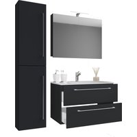 VCM Waschplatz Badinos 80 cm Spiegelschrank & Hochschrank 4-tlg. schwarz von VCM