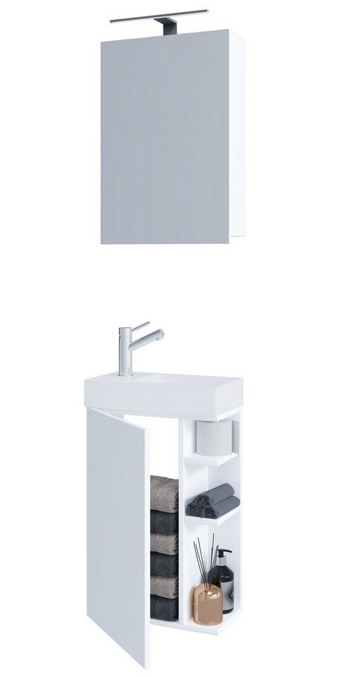 VCM Waschtisch 2-tlg Gäste WC Bad Waschtisch Lumia Spiegelschrank von VCM