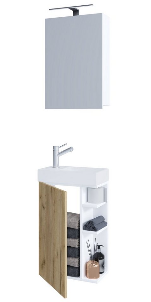 VCM Waschtisch 2-tlg Gäste WC Bad Waschtisch Lumia Spiegelschrank von VCM