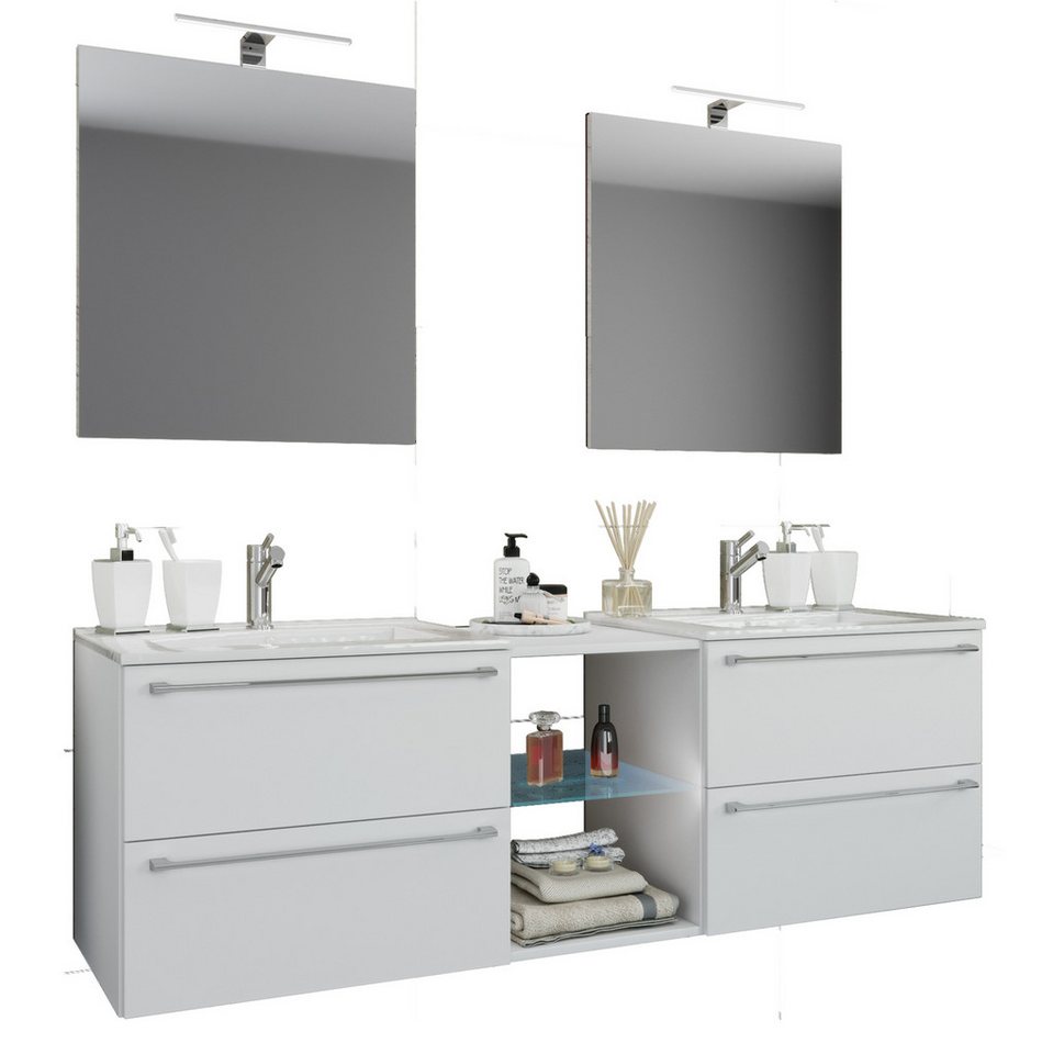 VCM Waschtisch 3-tlg. Doppel Waschplatz Waschtisch Badinos XXL von VCM