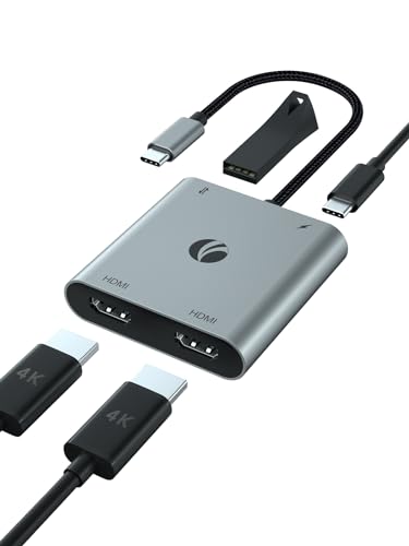 VCOM USB C auf Dual HDMI Adapter, Type C auf 4K Dual Monitor Adapter mit USB 2.0, 100W PD Ladeanschluss, MST Funktion, kompatibel mit MacBook Pro/Air, iPad Pro, Dell XPS, HP elitebook von VCOM