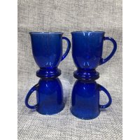 4 Stück Anker Hocking Coblat Blau 1 Becher Mit Ständer von VCPvintagekitchen