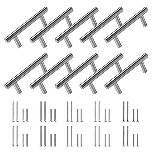 VCRANONR 10 Stück Möbelgriffe Griffe Silber Küchenschrankgriffe Küchen Möbelgriffe 65mm Lochabstand Relinggriffe Griffe 40 x Schrauben Stangengriffe Edelstahl Schranktürgriffe für Küchenschränke von VCRANONR