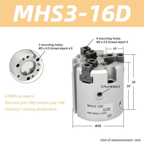 MHS3-16D MHS3-20D 25D 32D MHS3-40D 50D 63D 80D 100D 125D Parallel Style Air Gripper 3 Finger Double Action Rotating Cylinder(MHS3-16D) von VCSKPHBZZ