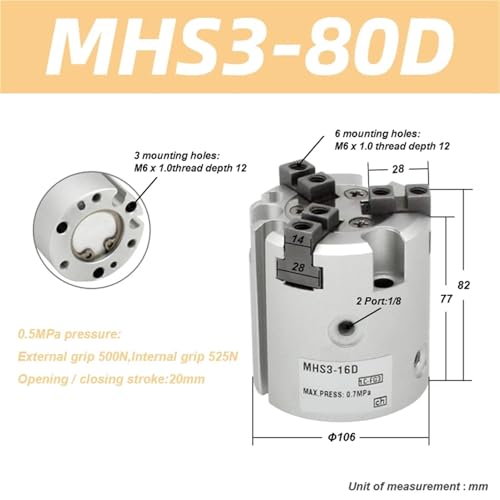 MHS3-16D MHS3-20D 25D 32D MHS3-40D 50D 63D 80D 100D 125D Parallel Style Air Gripper 3 Finger Double Action Rotating Cylinder(MHS3-80D) von VCSKPHBZZ